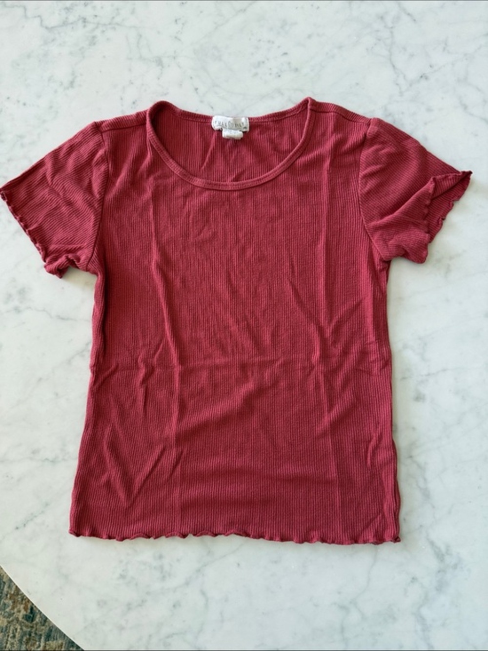 Full Tilt Girls Medium Coral Ribbed Short Sleeve Fitted Stretch T-Shirt